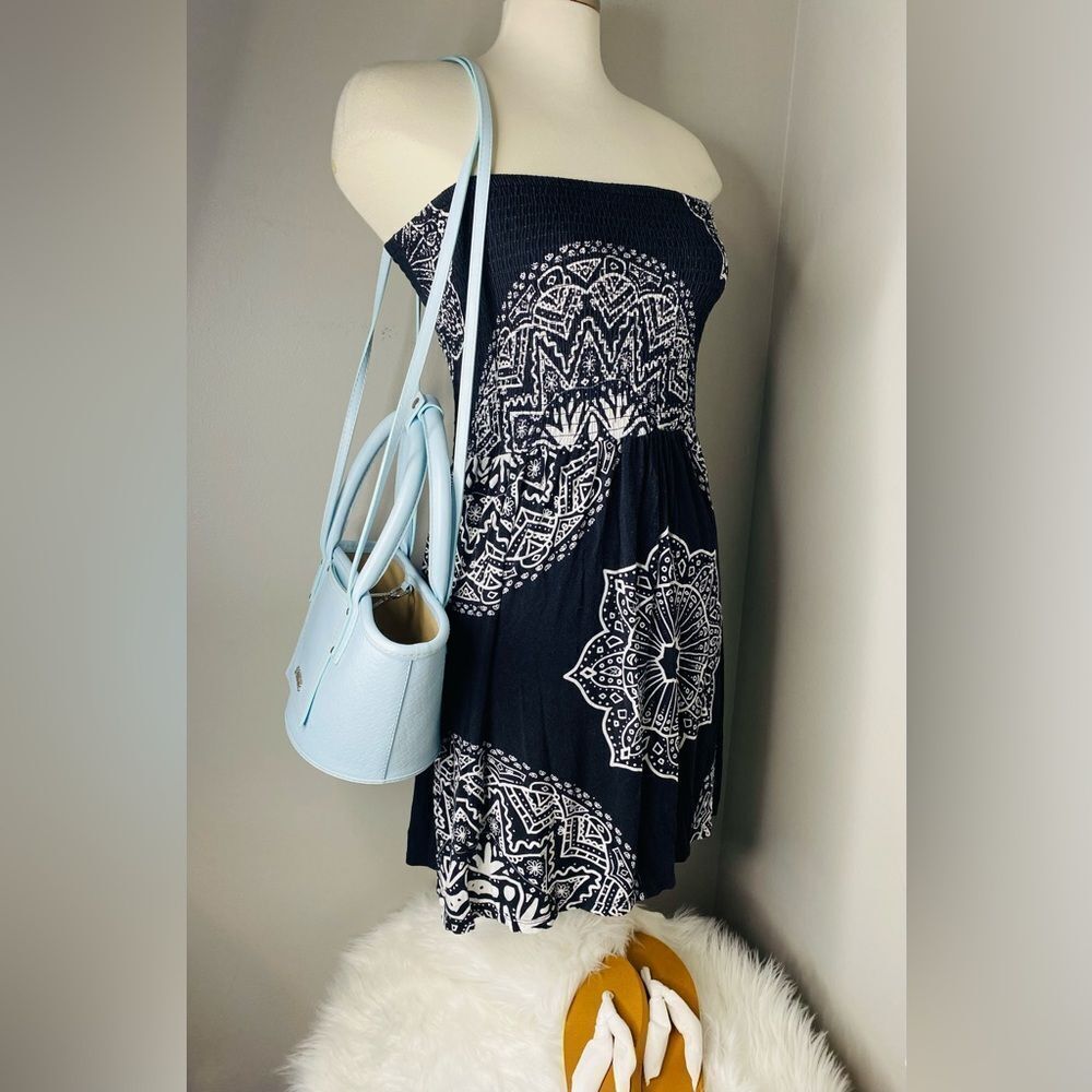 Strapless Black & White Printed Bohemian Beach Dress - Picture 10 of 13